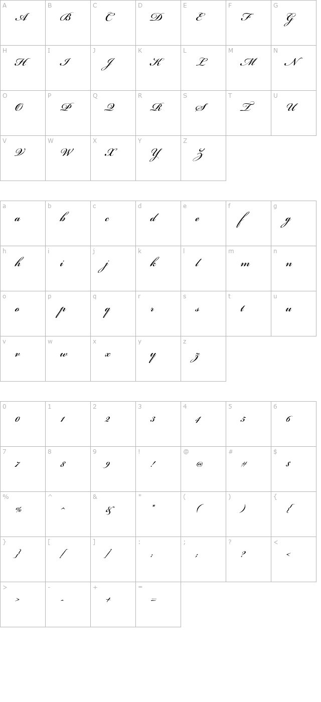 BickhamScriptStd-Semibold character map