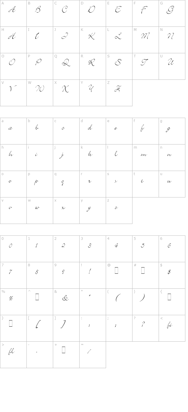 Bickley Script LET Plain1.0 character map