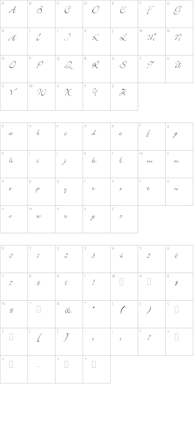 bickleyscriptplain character map