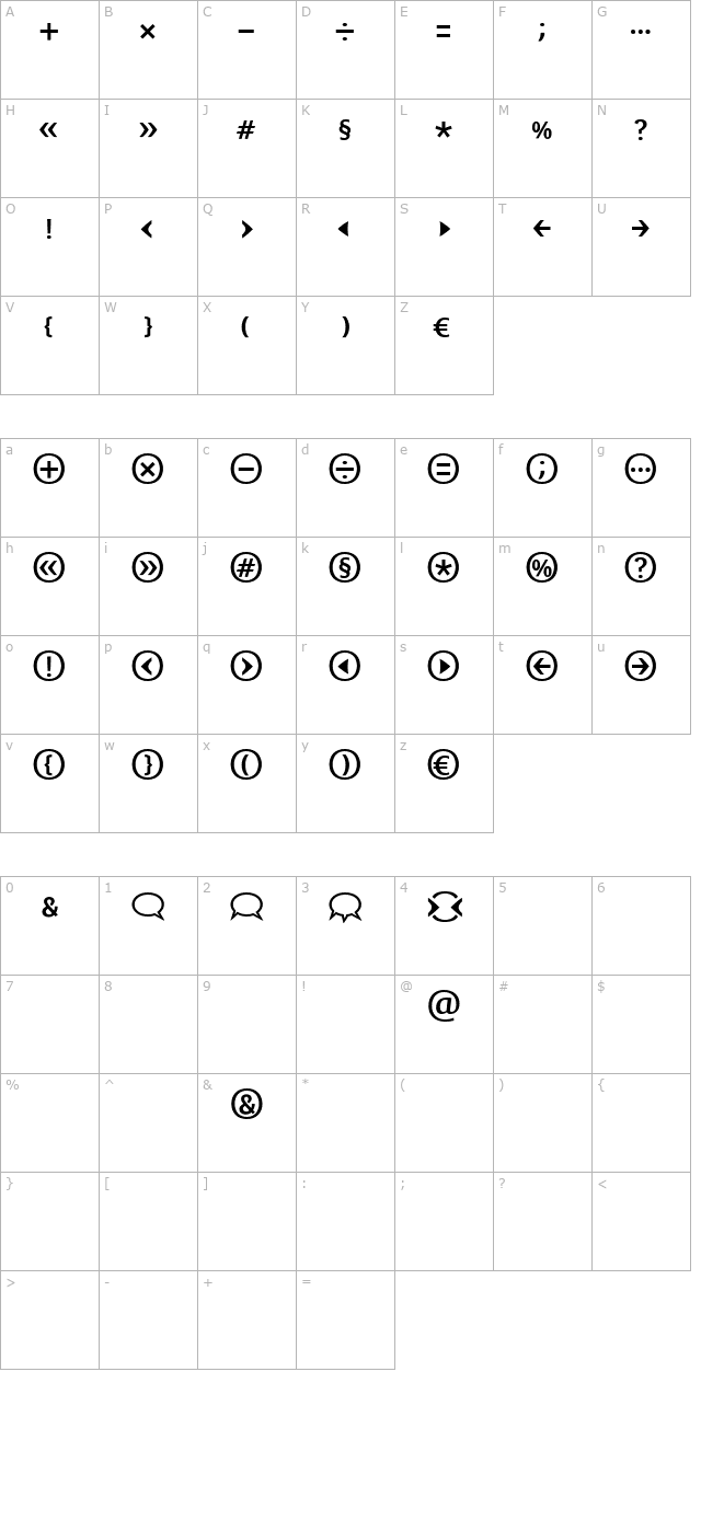 BienvenuePicto Regular character map