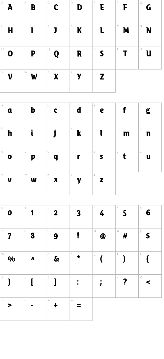 BienvenueTitling Bold character map