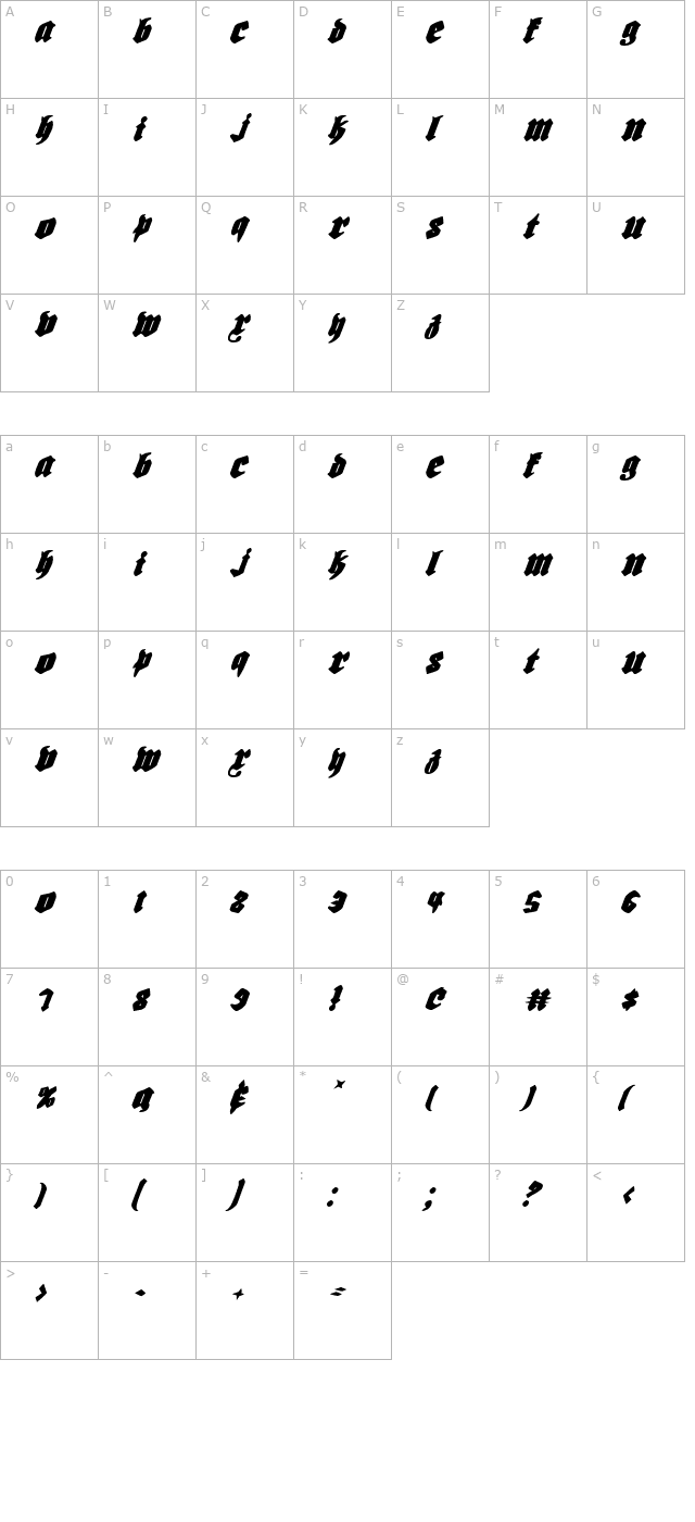 biergarten-italic character map