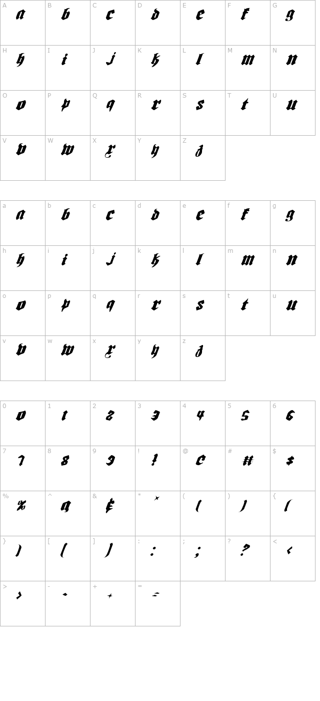 biergarten-light-italic character map