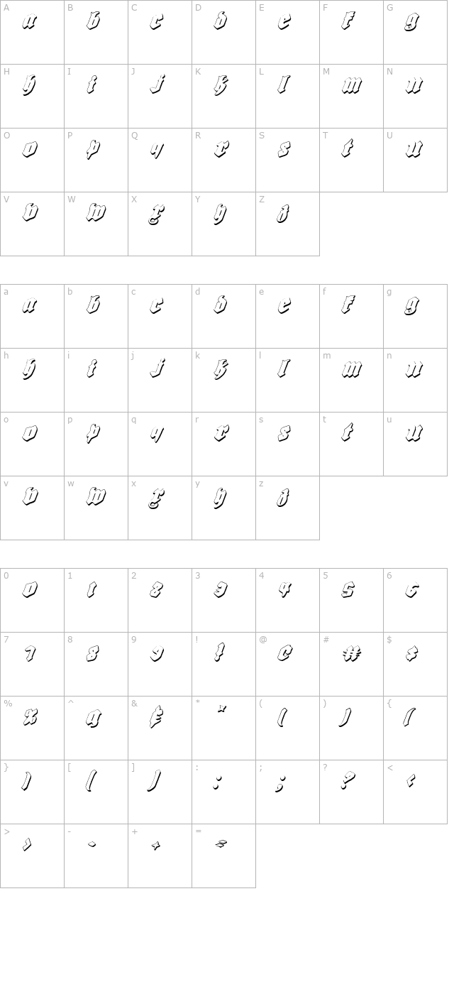 biergarten-shadow-italic character map