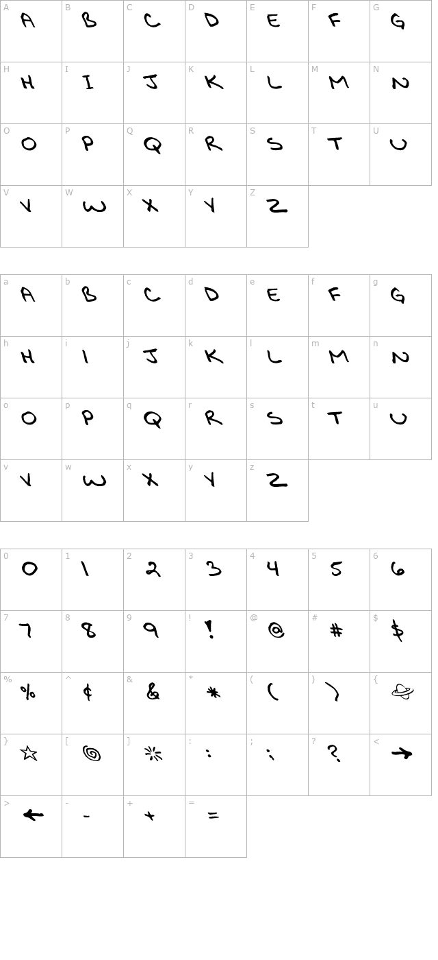 bikly-bold-extreme-lefty-font character map