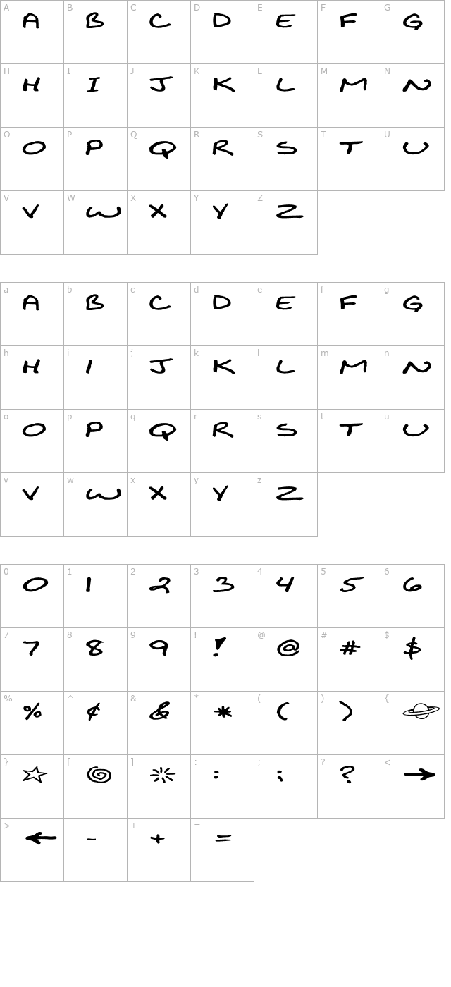 biklyboldfont-extended character map