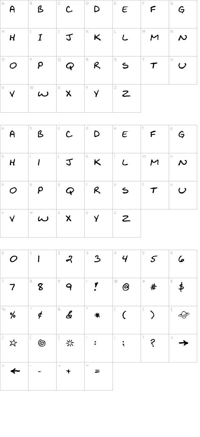 BiklyBoldFont character map