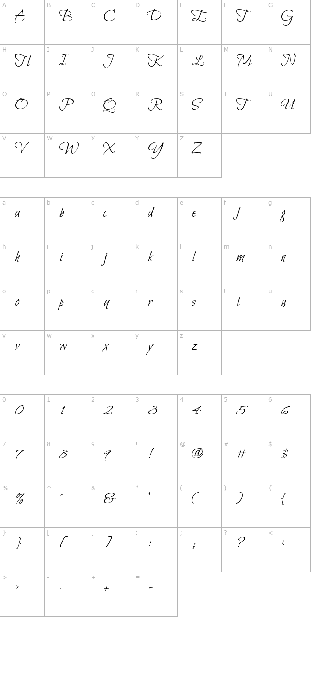 Bilbo Swash Caps character map