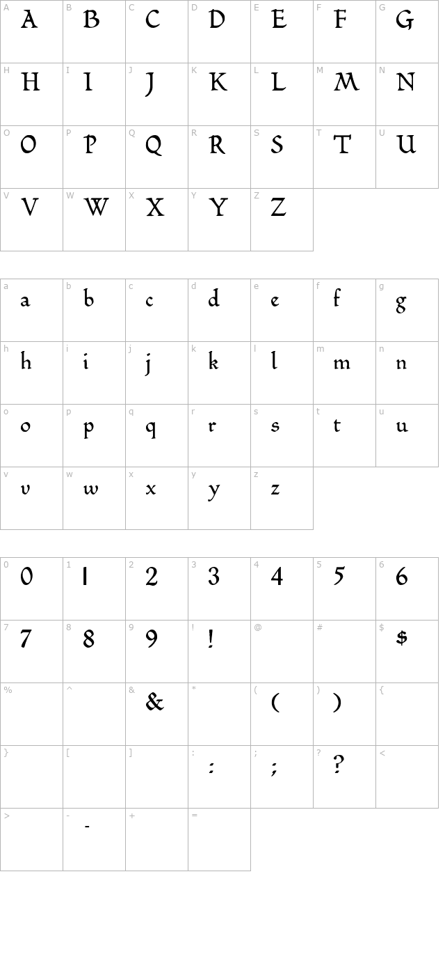 BilboDisplay Bold character map