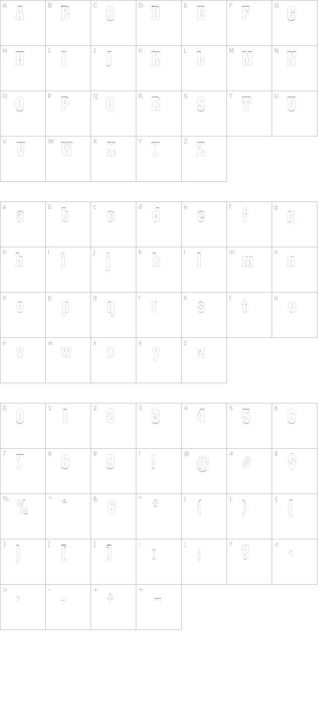 BillboardOutlineCondensed character map