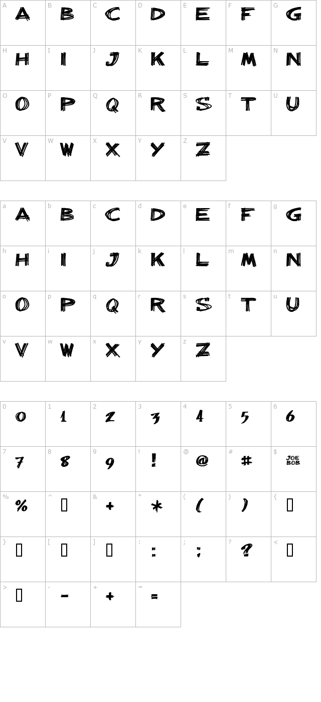 billiebarred character map