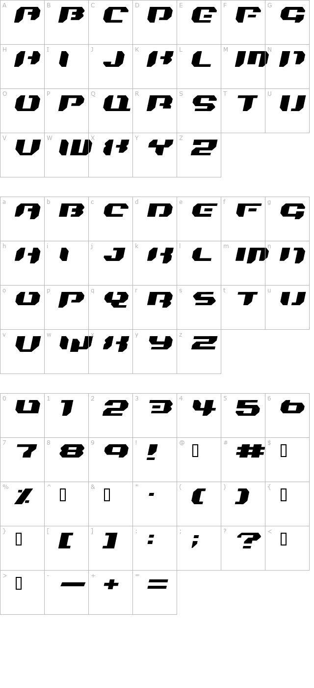 bionic-kid-simple-slanted character map