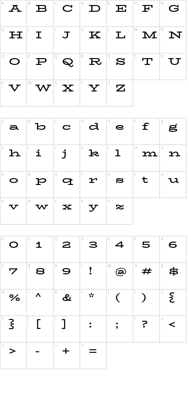 BioRhyme Expanded Bold character map