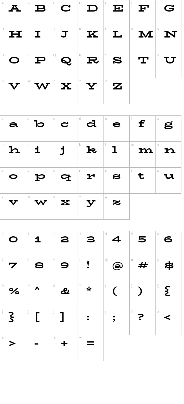 biorhyme-expanded-extrabold character map