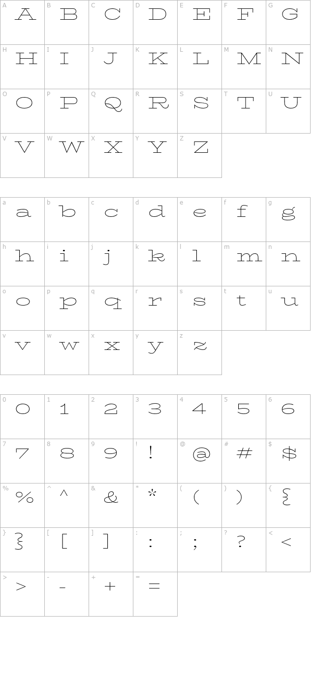 BioRhyme Expanded ExtraLight character map