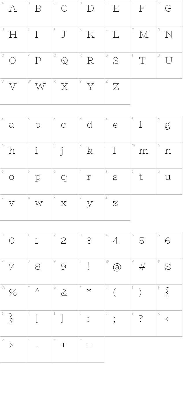 BioRhyme ExtraLight character map