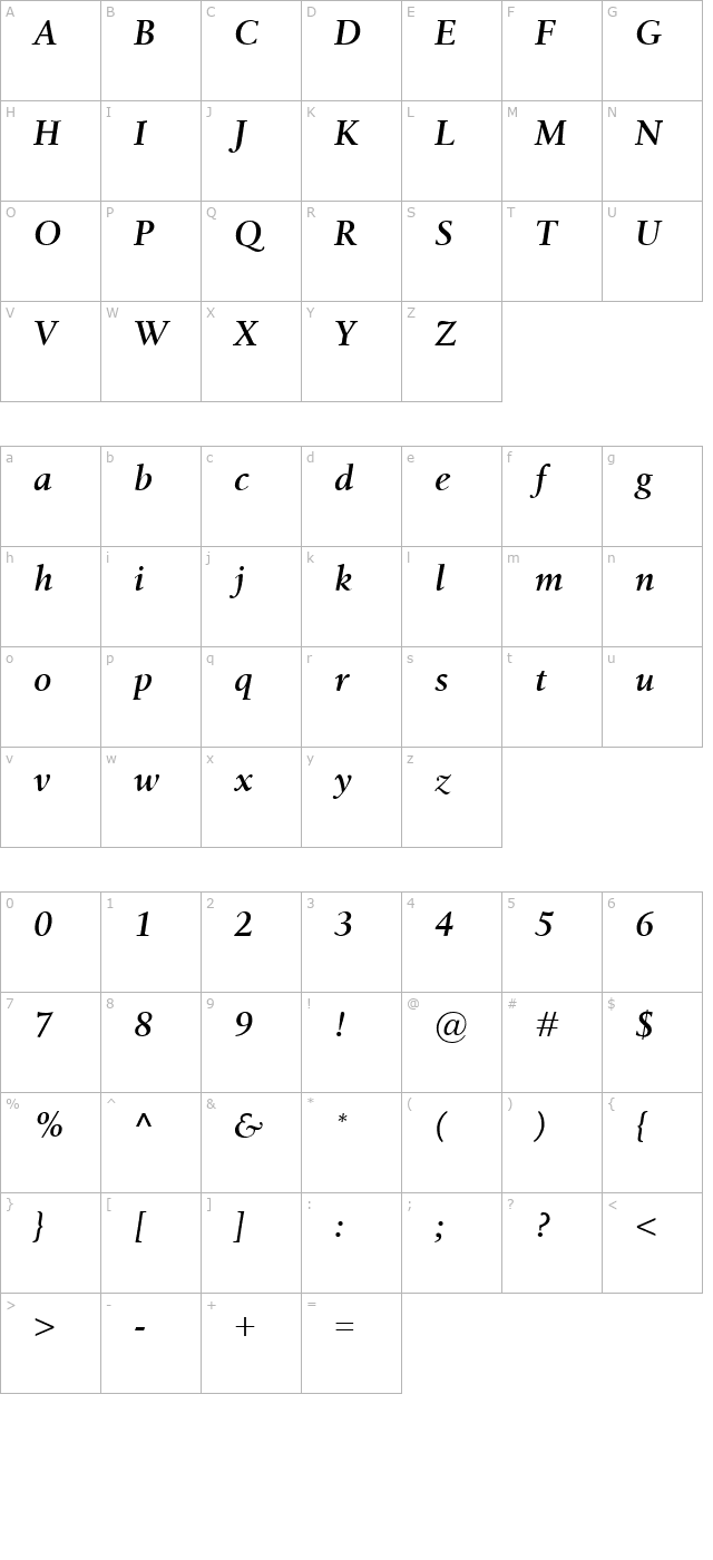birka-semibold-italic character map