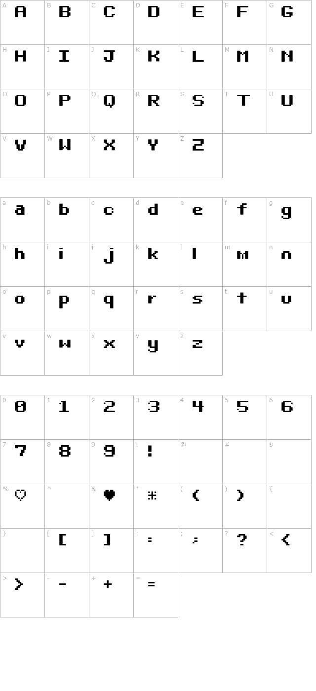 Bit Darling 10 character map