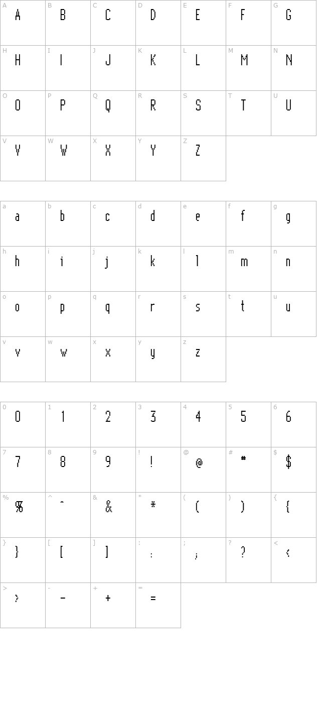 Bitmap Elite Regular character map