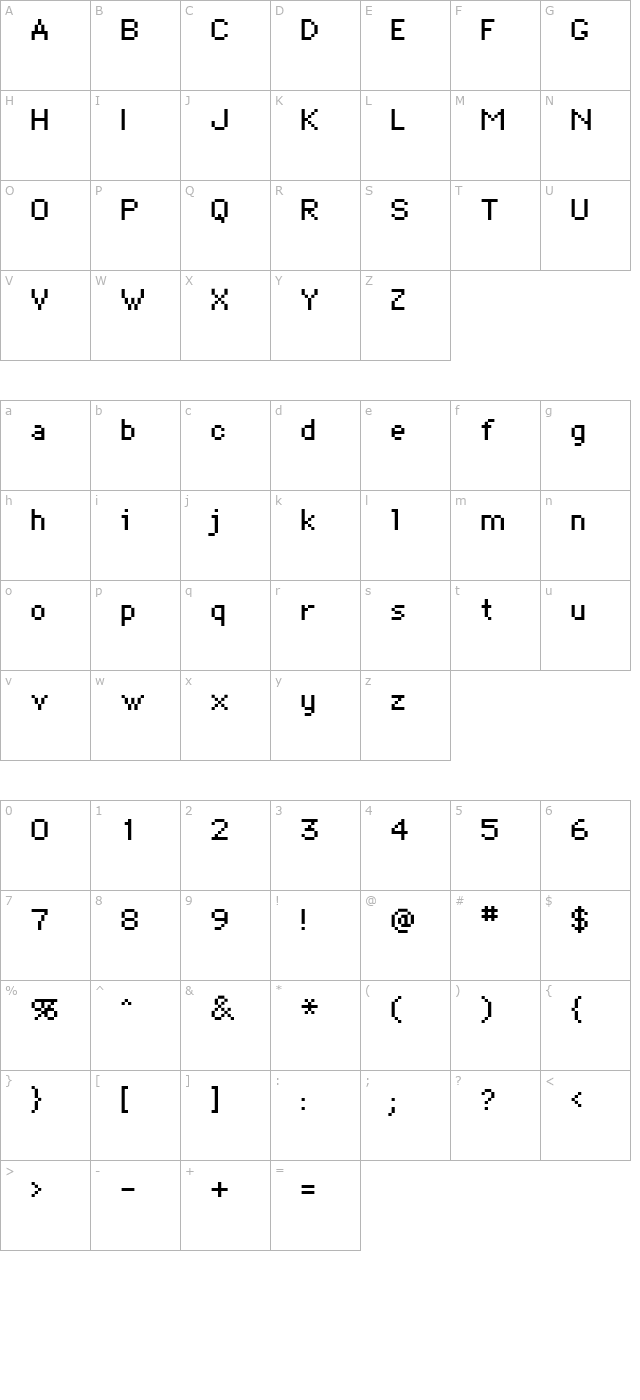 Bitmap Regular character map