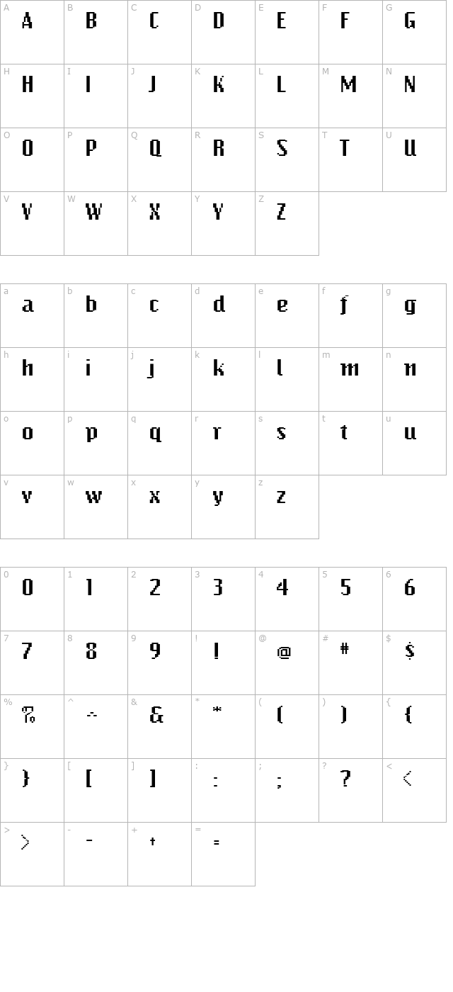 BitmapWide Regular character map