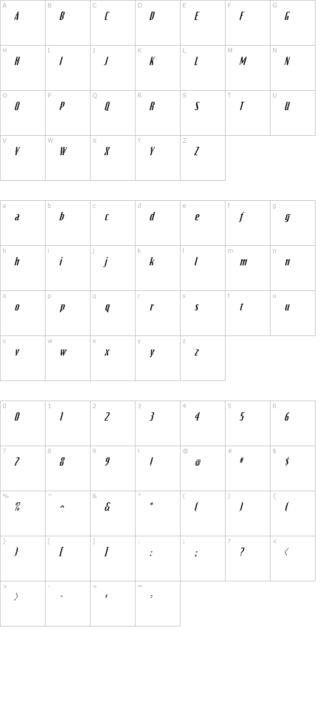 Bits Italic character map