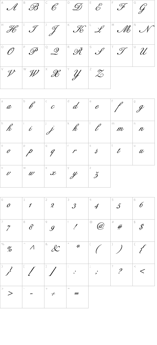 Bix Antique Script Hmk character map