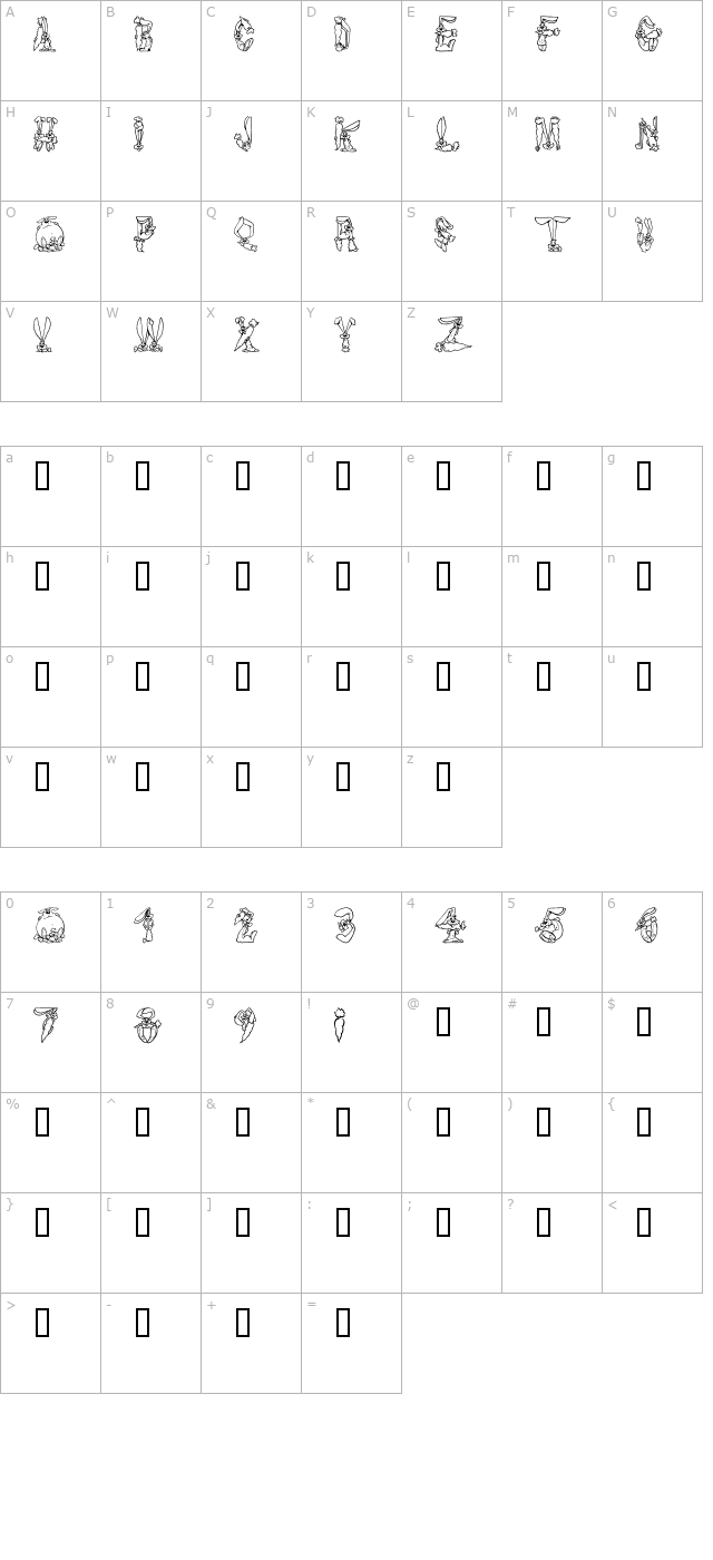 Bizzy Bunny character map