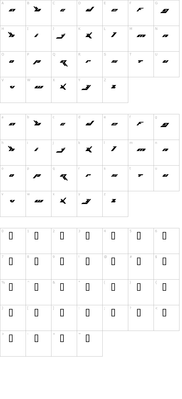 BjorkFont character map