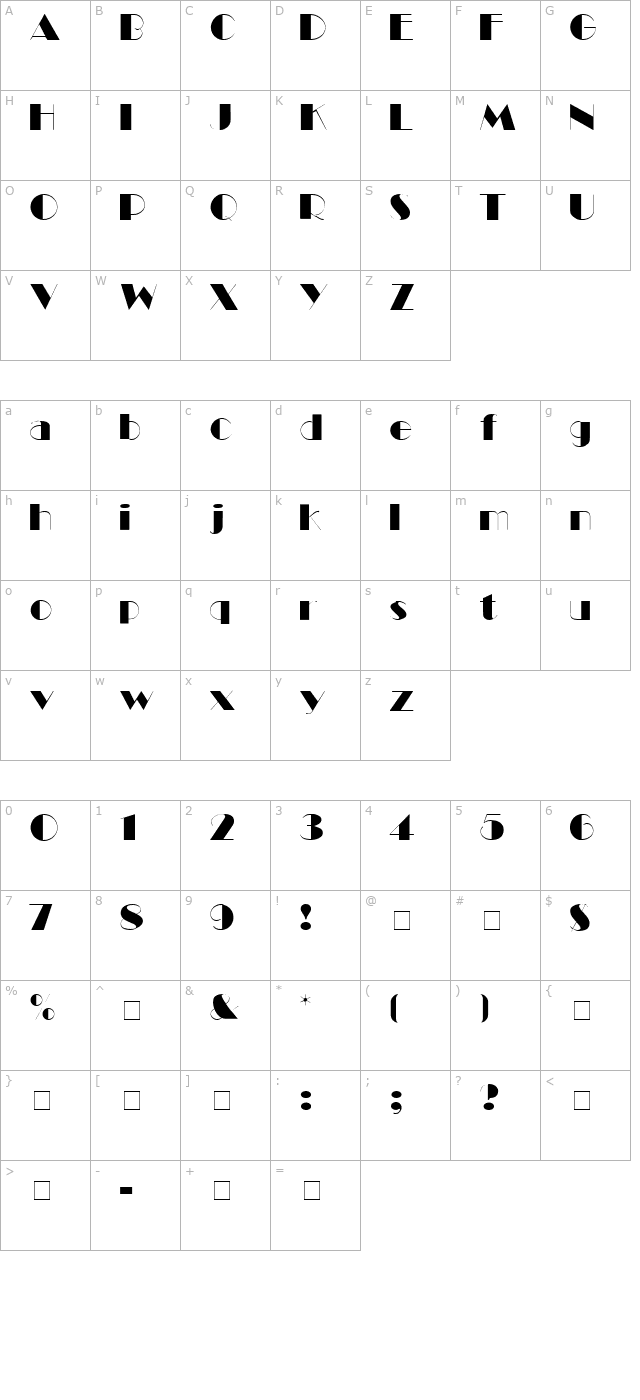 Black Tie Display SSi character map