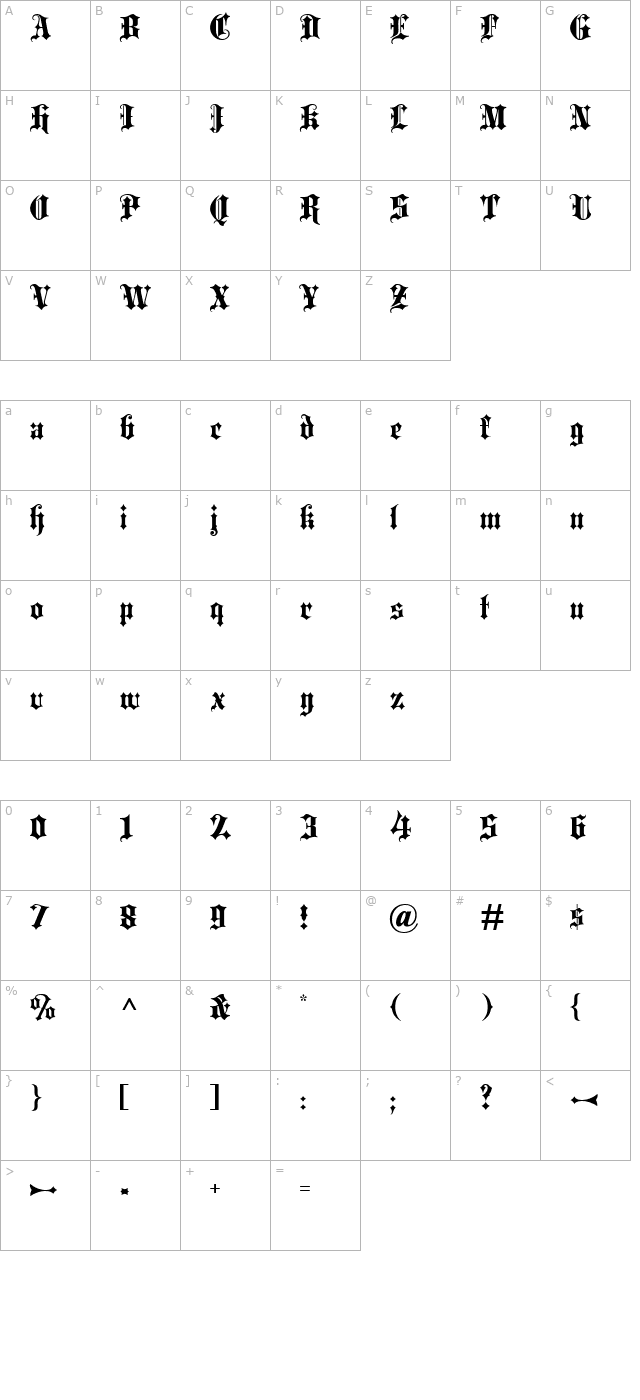 Blackletter ExtraBold character map