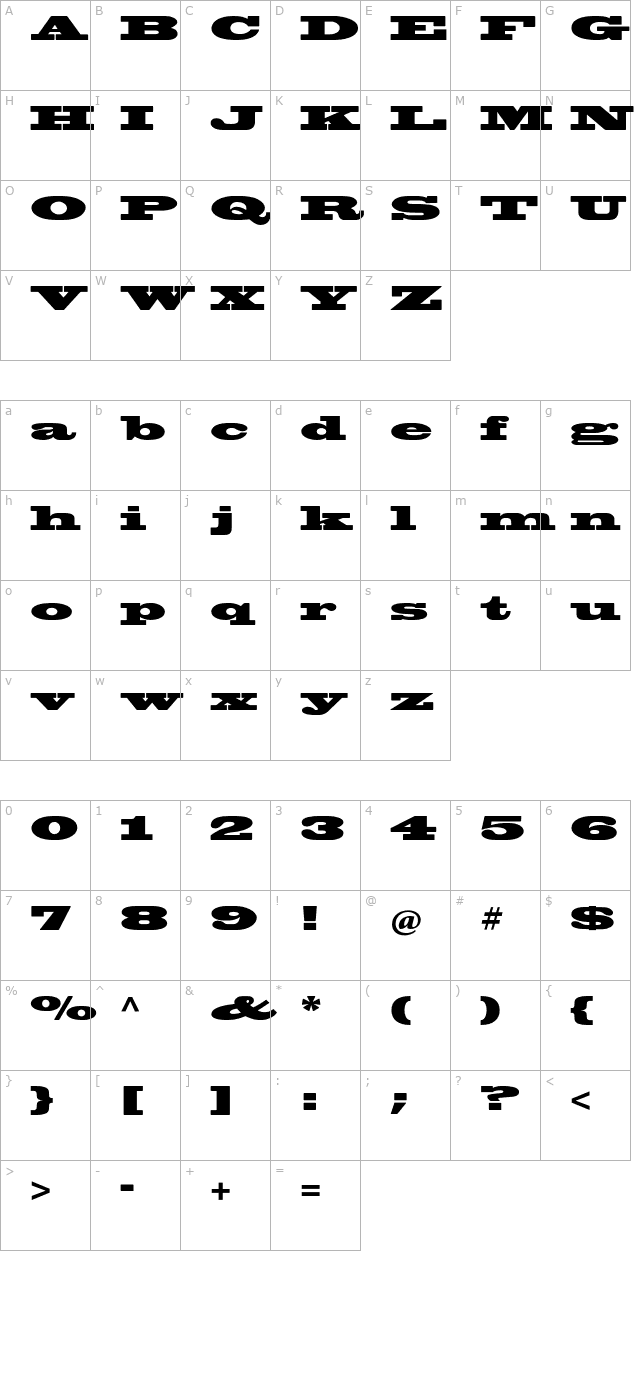 BlackoakStd character map