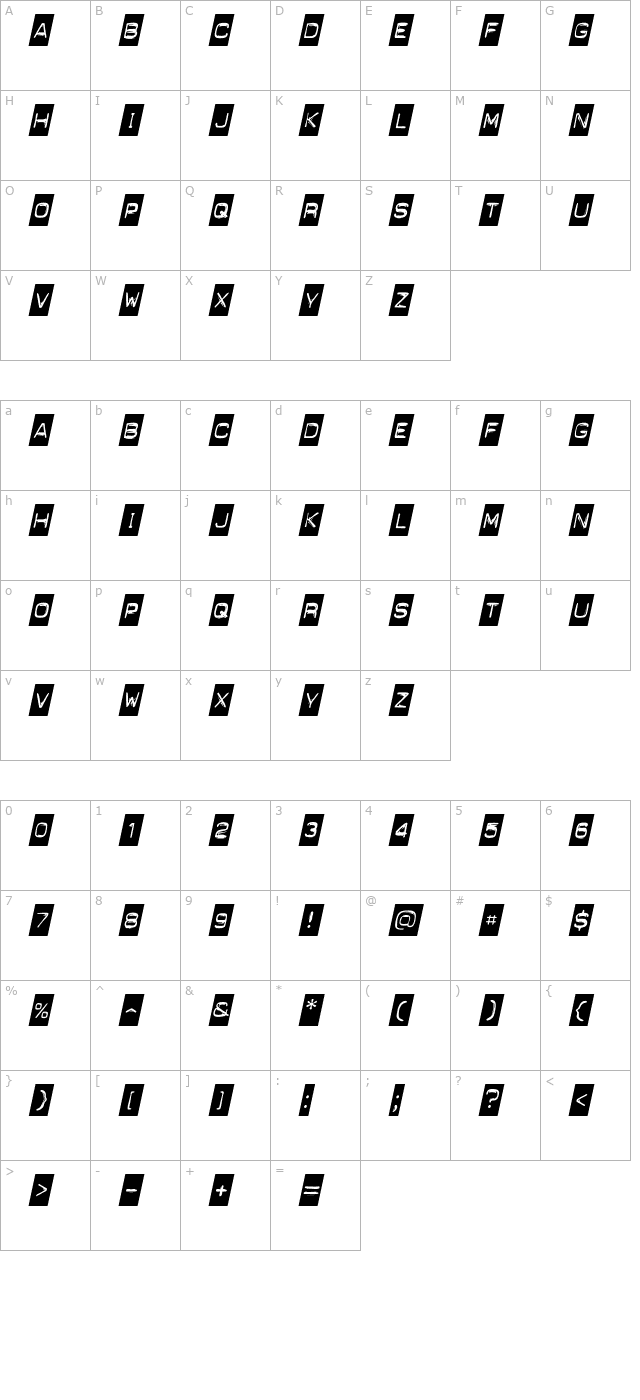 blackout-italic character map