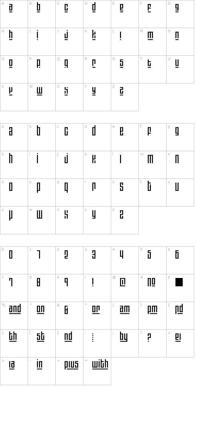 Blackout3plus1-ExtraLight character map