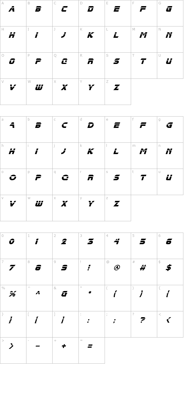 BladeCutThruOblique character map