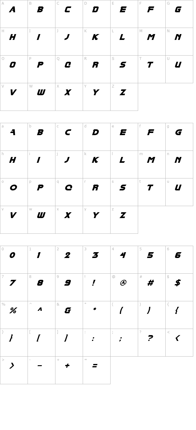 bladeoblique character map