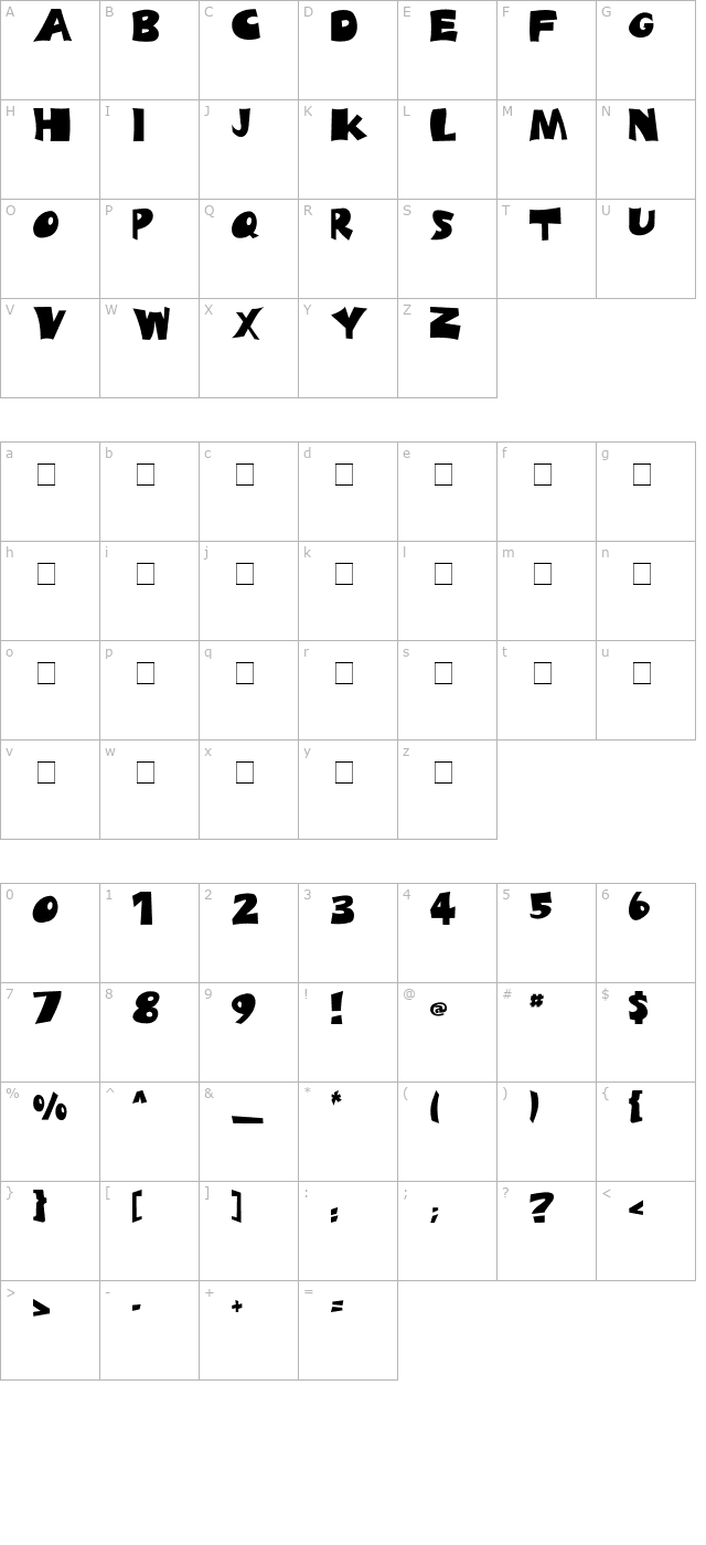 BLADES bold character map