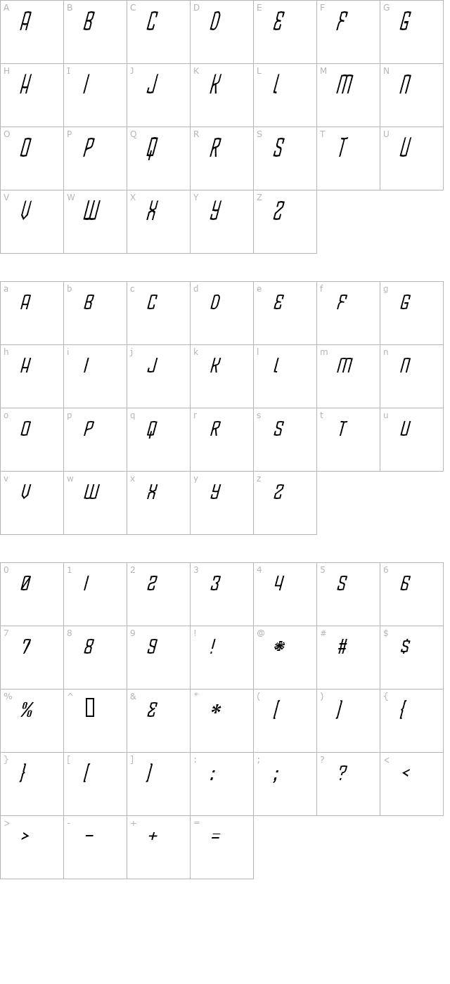 BlamDude BB Italic character map