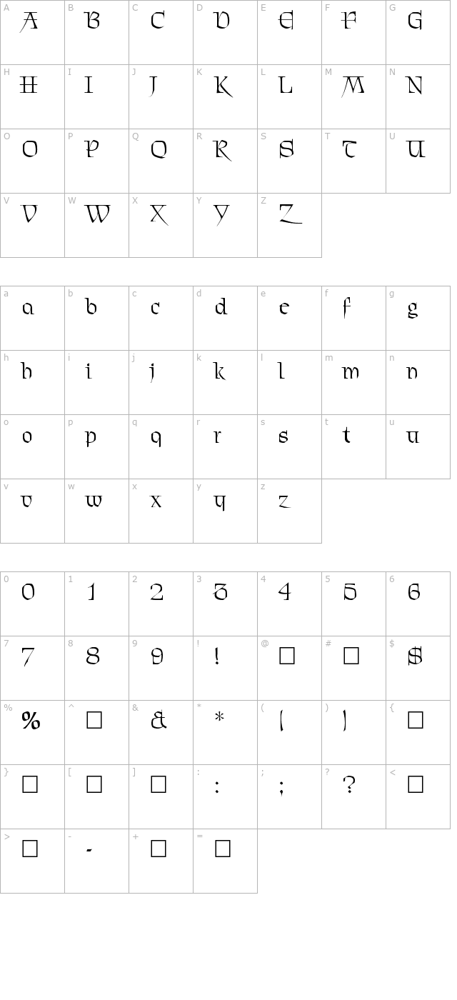 Blarney Regular character map