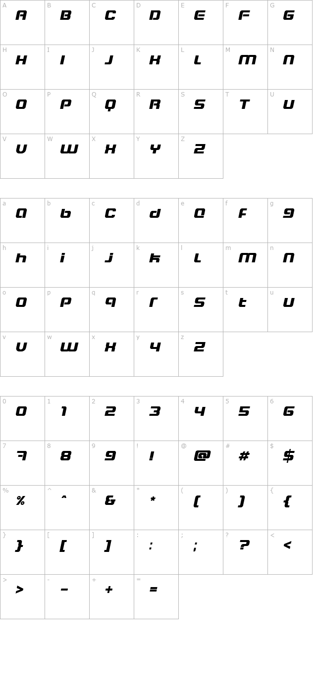 Blaster Eternal Italic character map
