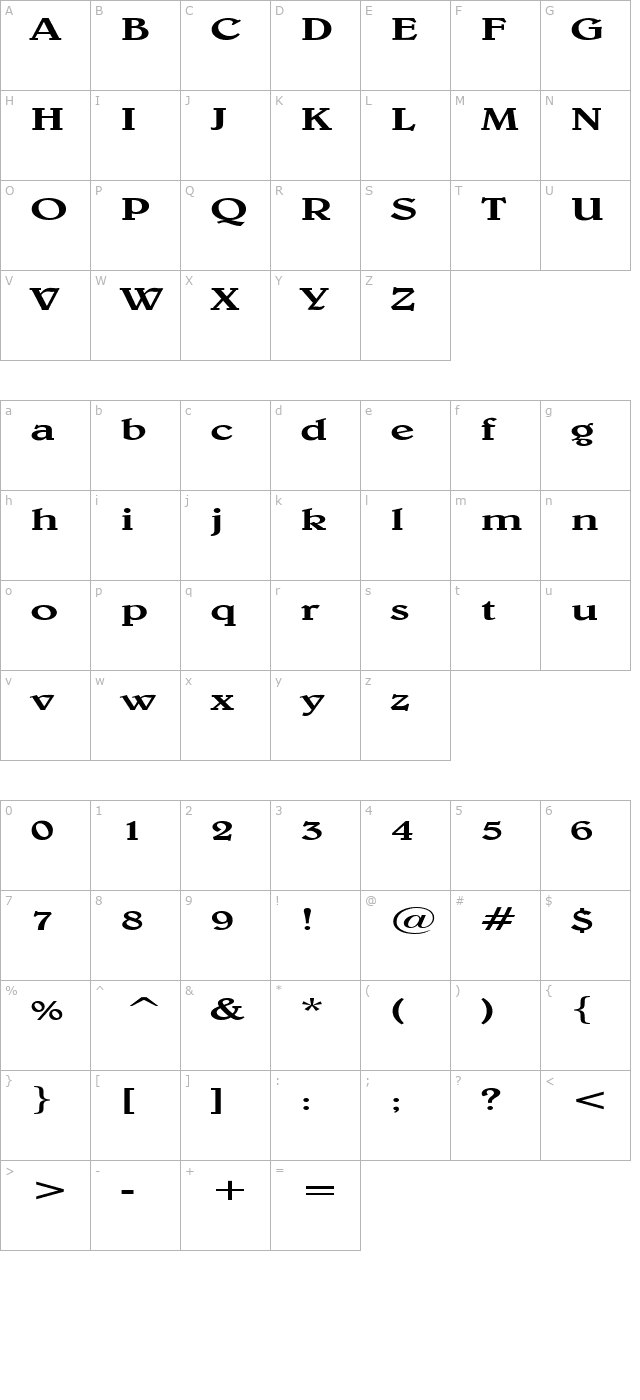 Blew Extended Normal character map