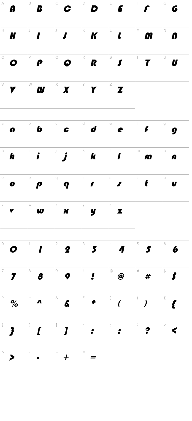 blimpo-italic character map