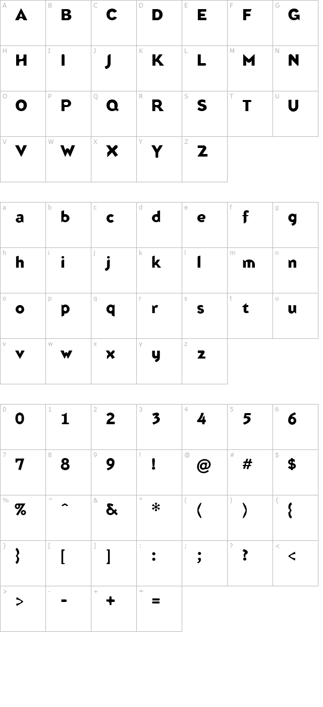 BlindfishBold character map