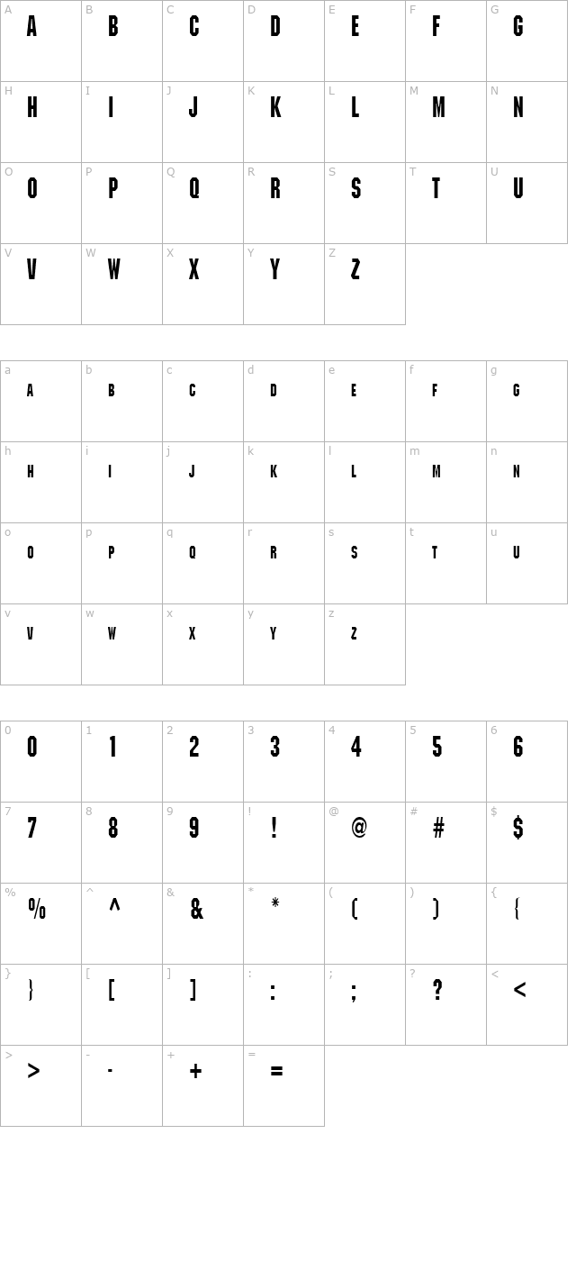 Block Condensed Bold character map