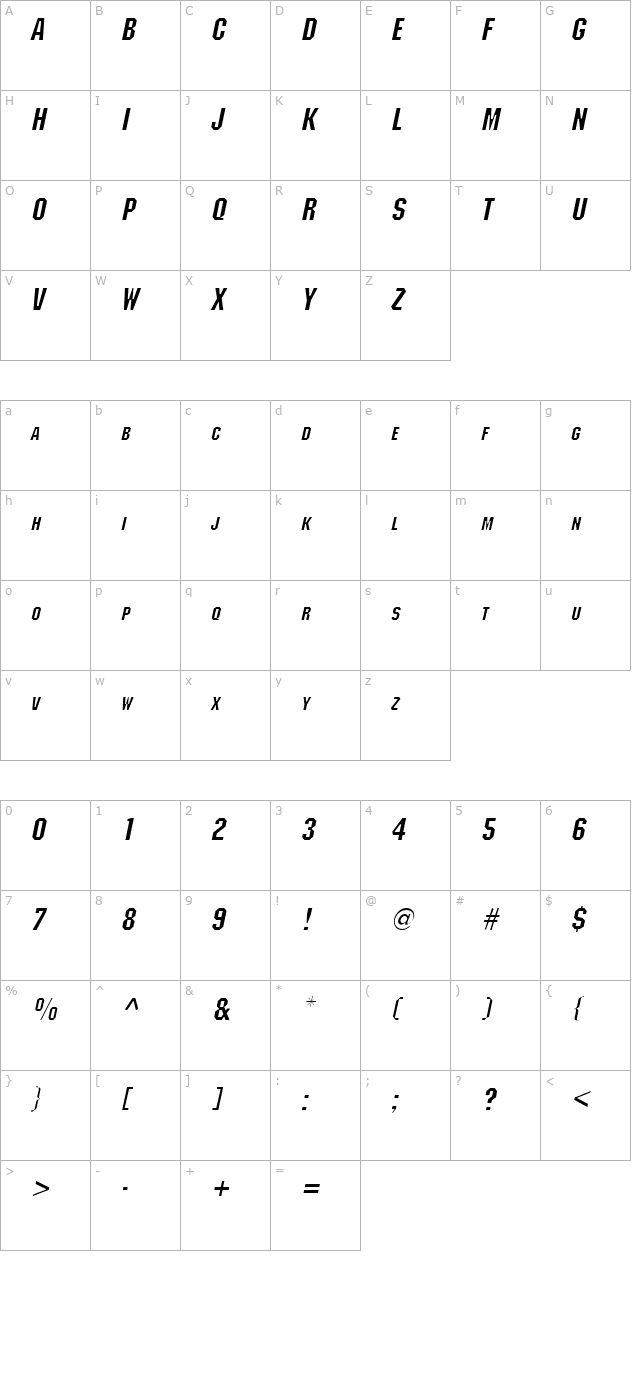 Block Italic character map