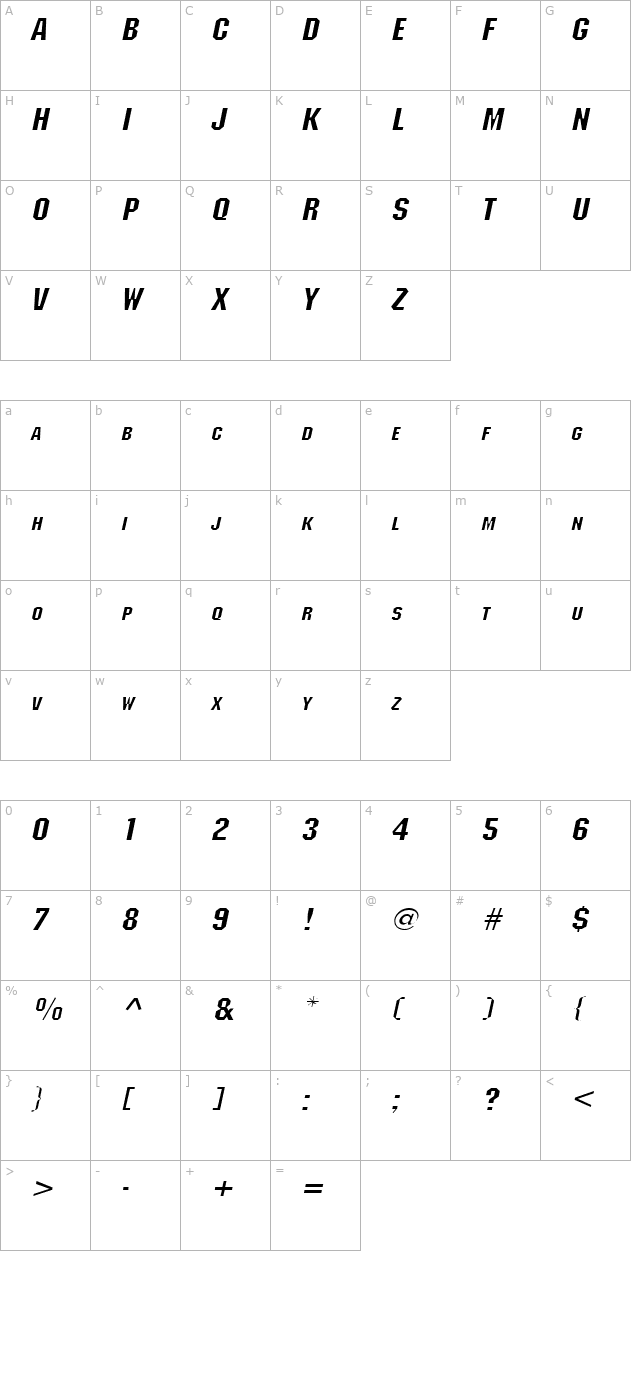 block-wide-italic character map