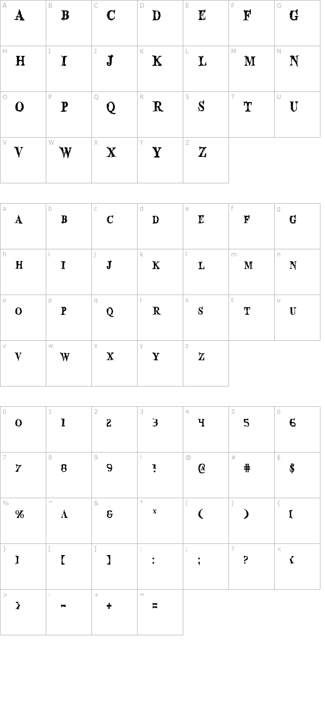 Blood Crow Condensed character map