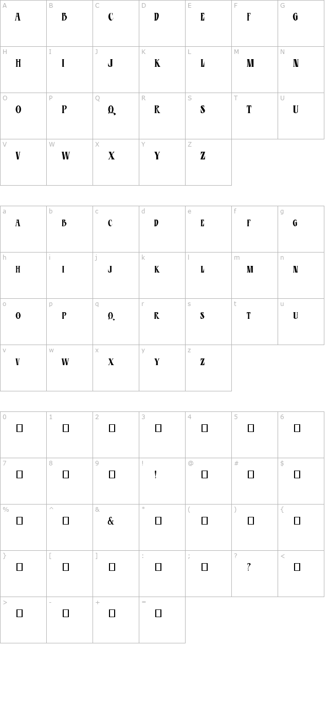 blu-esoteric-condensed character map