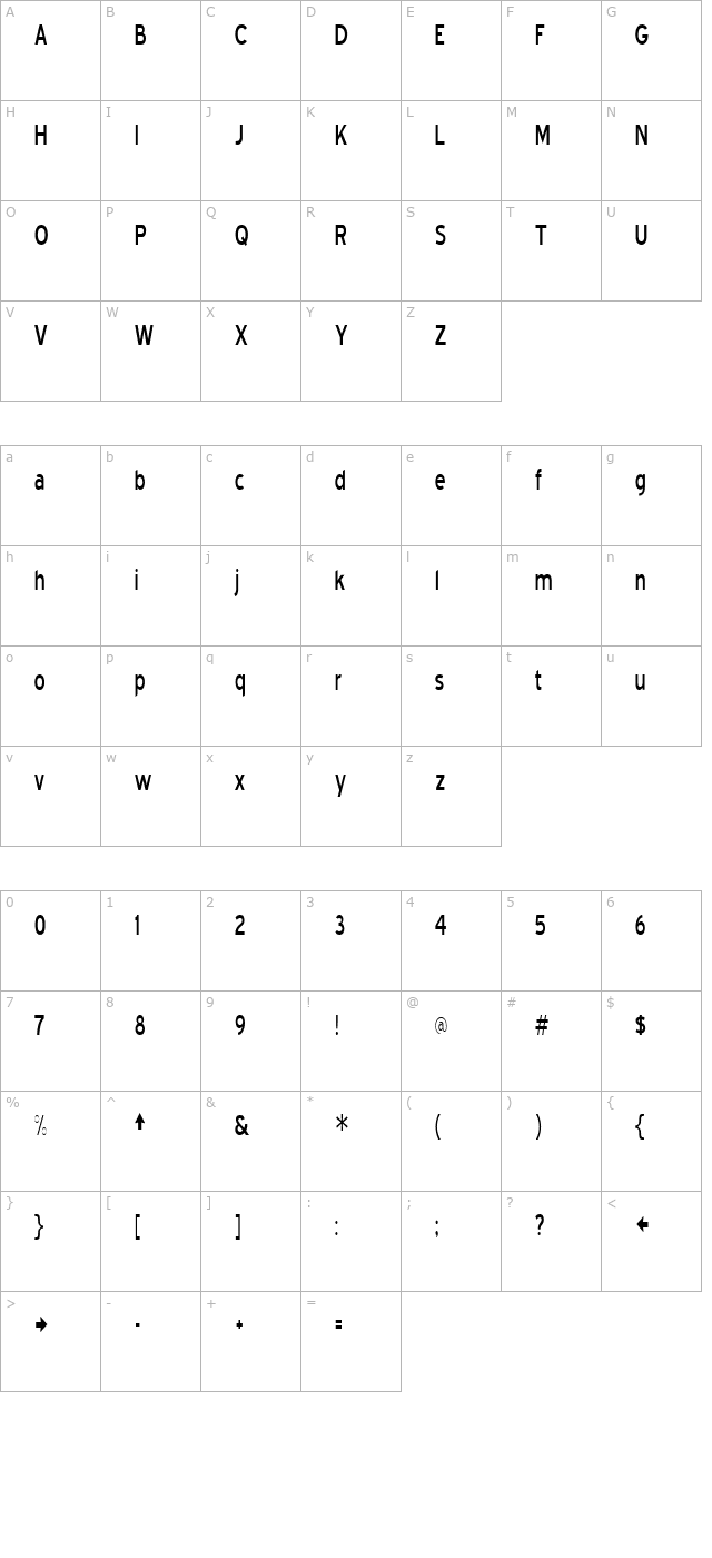 Blue Highway Condensed Regular character map