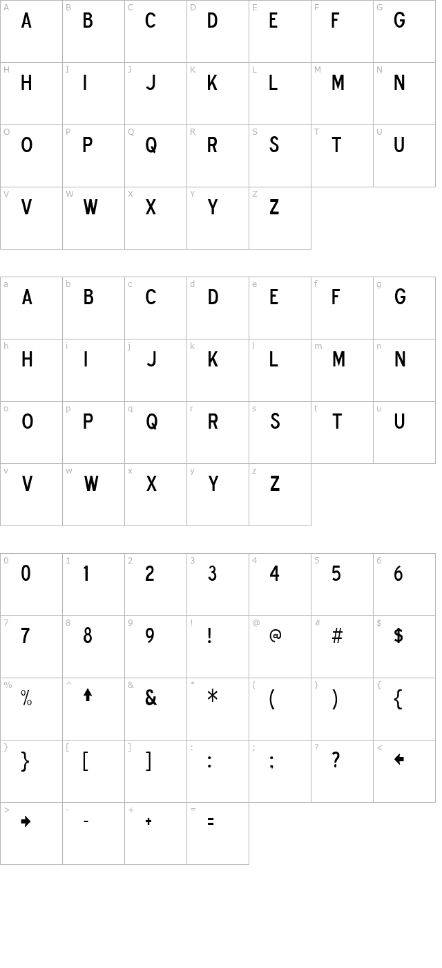 Blue Highway D Type character map